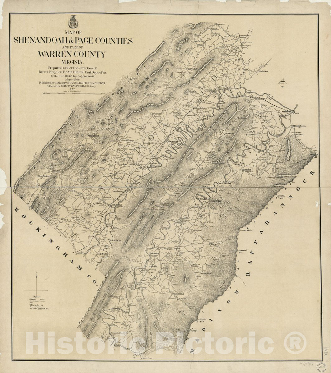 Historic 1875 Map - Map of Shenandoah & Page Counties and Part of Warren County, Virginia