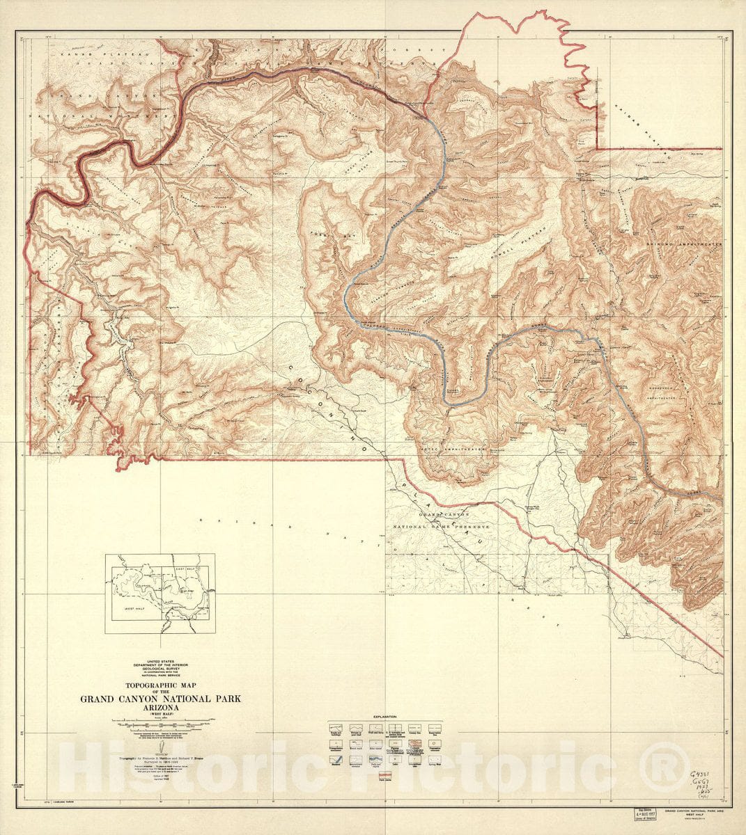 Historic 1948 Map - Topographic map of The Grand Canyon National Park Arizona 2