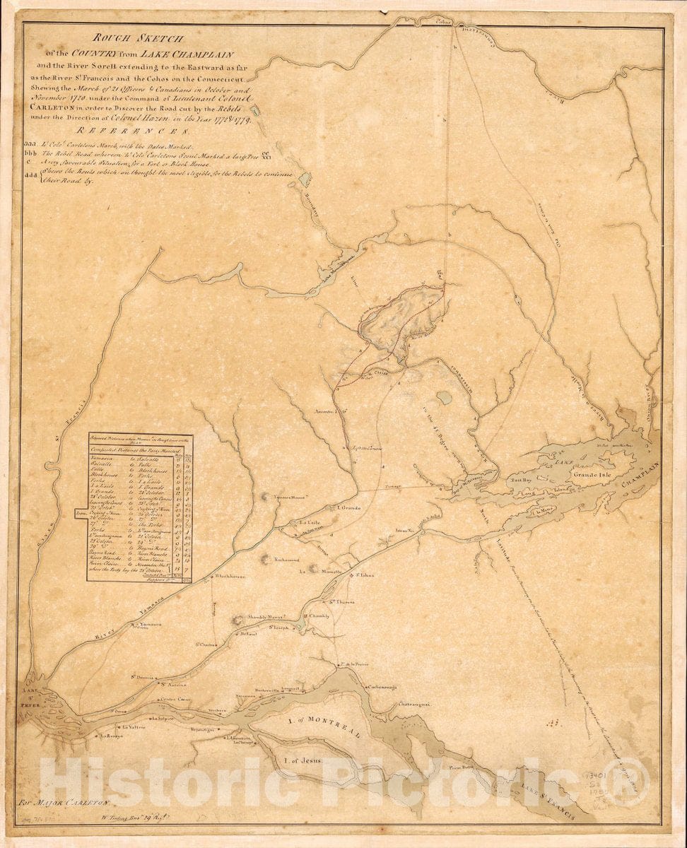 Historic 1780 Map - Rough Sketch of The Country from Lake Champlain and The River Sorell Extending to The eastward as far as The River St. Francois and The Cohos on The Connecticut