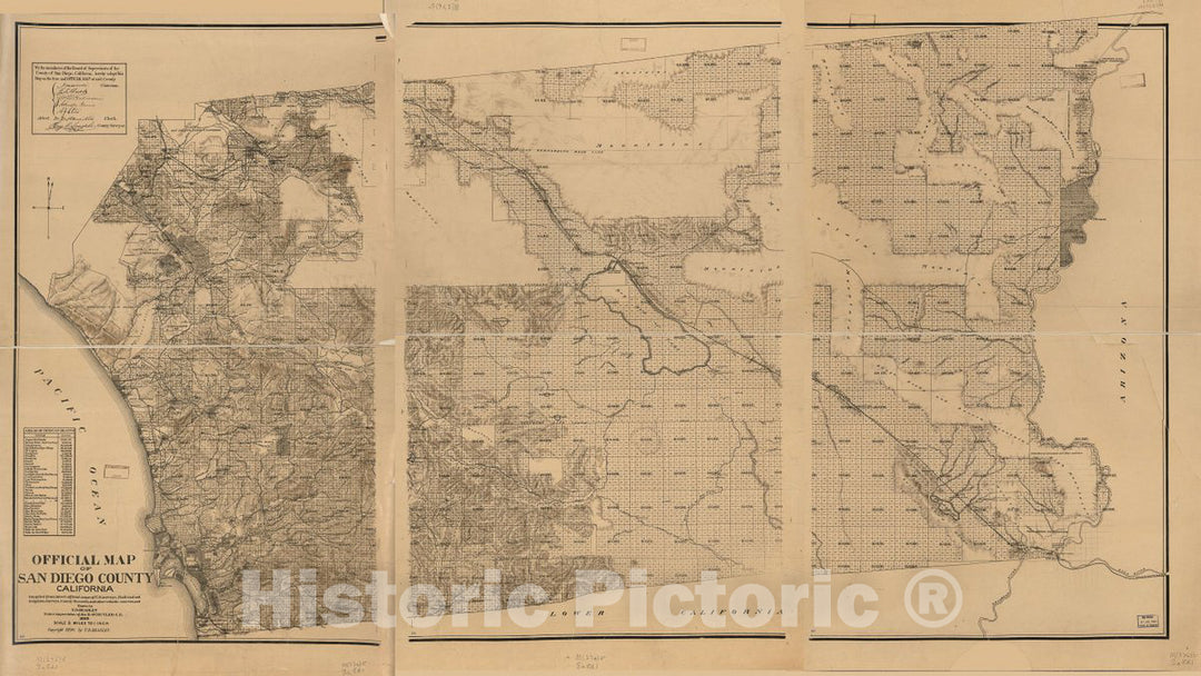 Historic 1889-1890 Map - Official map of San Diego County, California : compiled from Latest Official maps of U.S. surveys, Railroad and Irrigation surveys, County Records