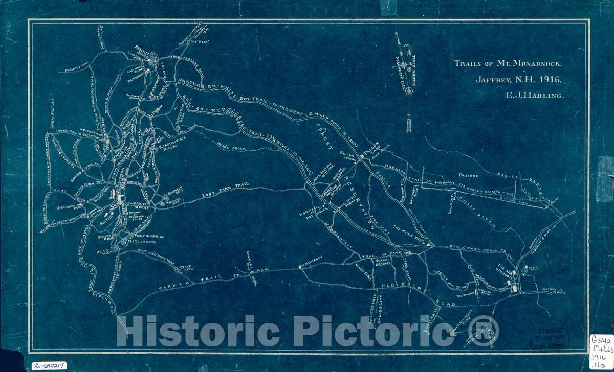 Historic 1916 Map - Trails of Mt. Monadnock.