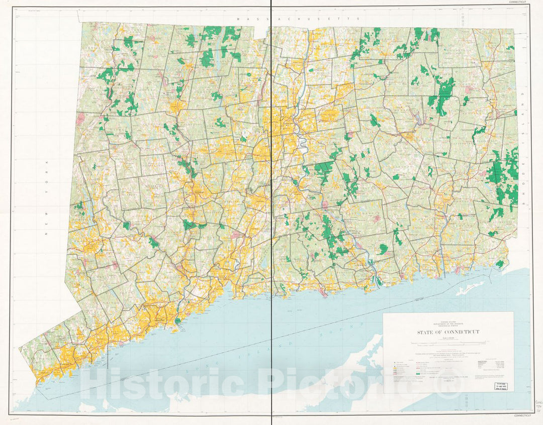 Historic 1974 Map - State of Connecticut: Base map with Highways and Contours.