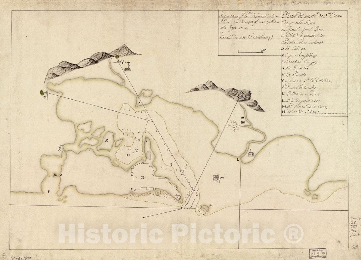 Historic 1780 Map - Plano del Puerto de Sn. Juan de Puerto Rico.