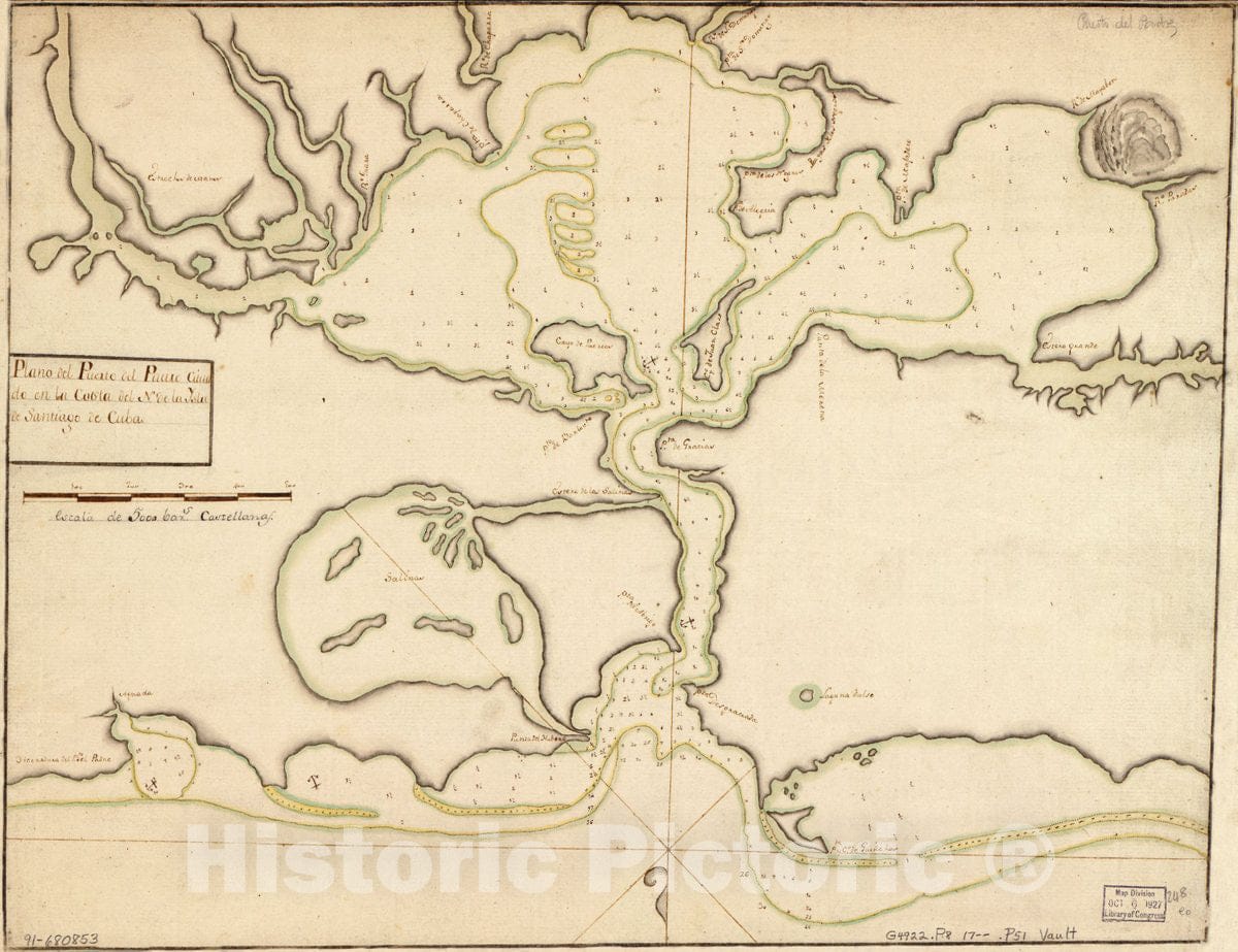 Historic 1700 Map - Plano del Puerto del Padre cituado en la Costa del N. de la ysla de Santiago de Cuba.