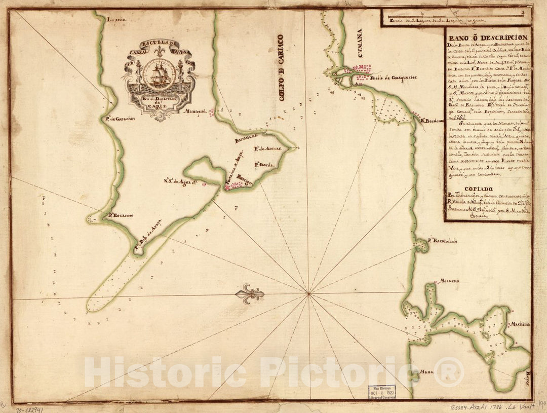 Historic 1786 Map - Plano o descripciÃ³n de la Punta de Araya y su fondeadero, Parte de la Costa del;L; Parte del Golfo de Cariaco