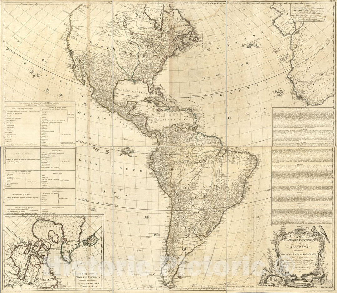 Historic 1772 Map - A map of The Whole Continent of America, Divided into North and South and West Indies with a copius Table Fully shewing The Several Possessions of Each European Prince