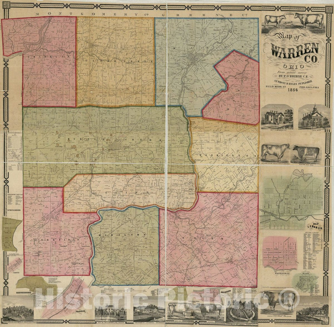 Historic 1856 Map - Map of Warren Co, Ohio