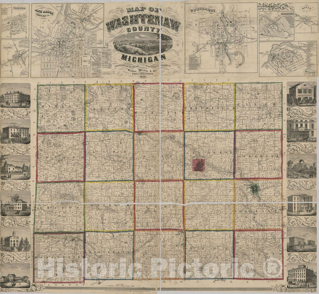 Historic 1856 Map - Map of Washtenaw County, Michigan : from Actual surveys