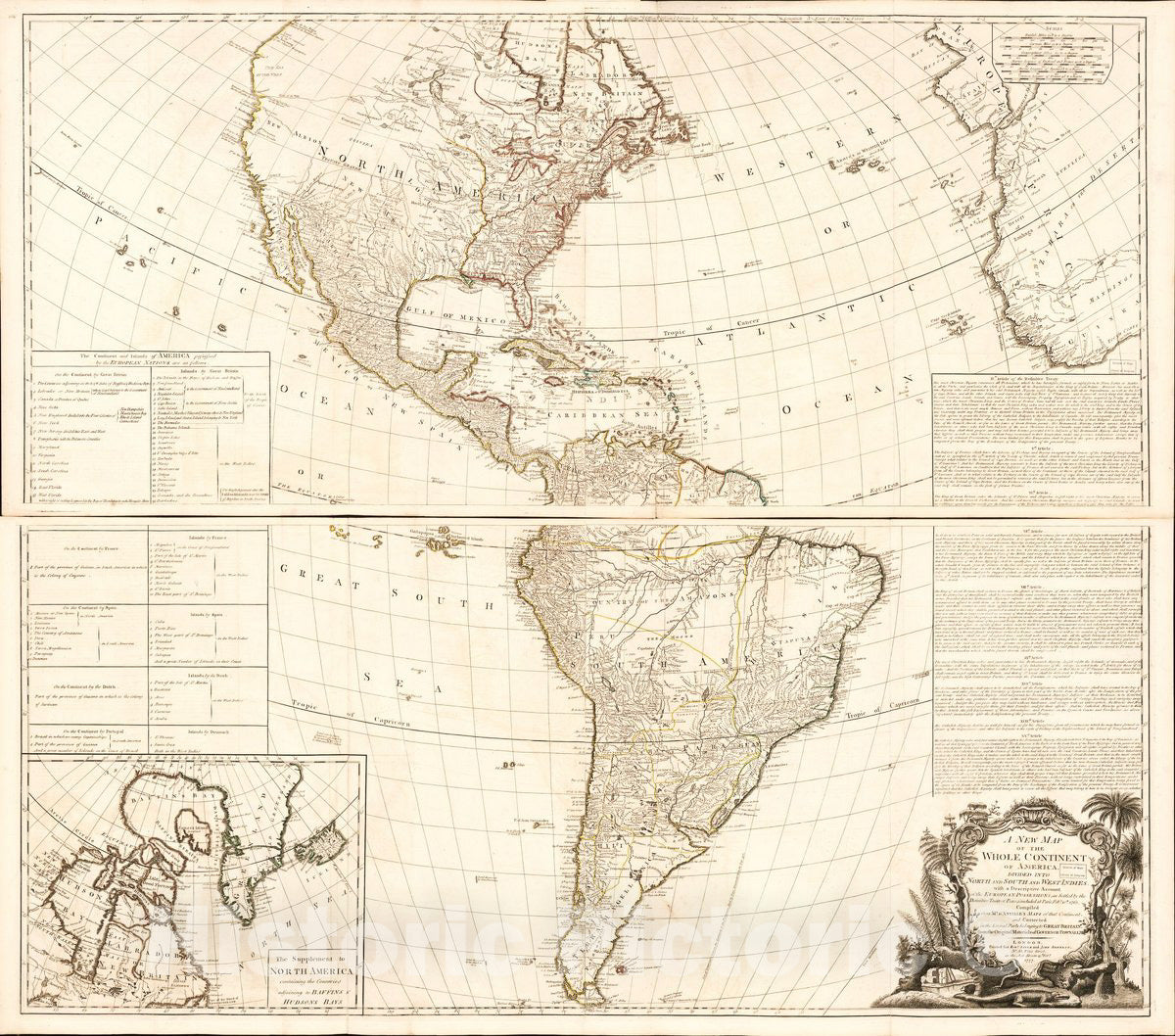 Historic 1777 Map - A New map of The Whole Continent of America : Divided into North and South and West Indies with a descriptive Account of The European Possessions