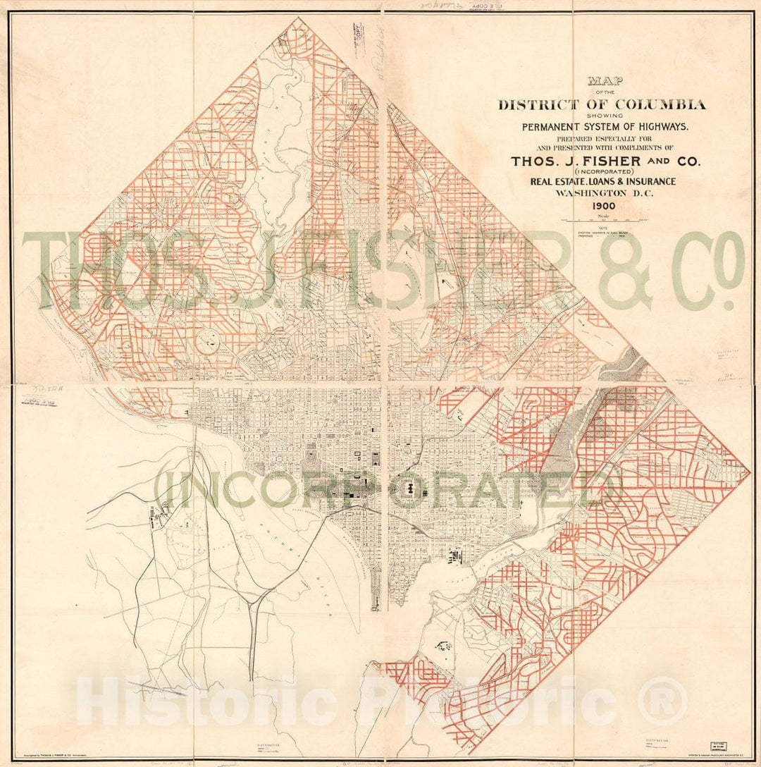 Historic 1900 Map - Map of The District of Columbia Showing Permanent System of Highways