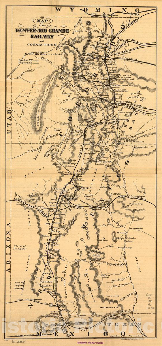 Historic 1873 Map - Map of The Denver and Rio Grande Railway and Connections.