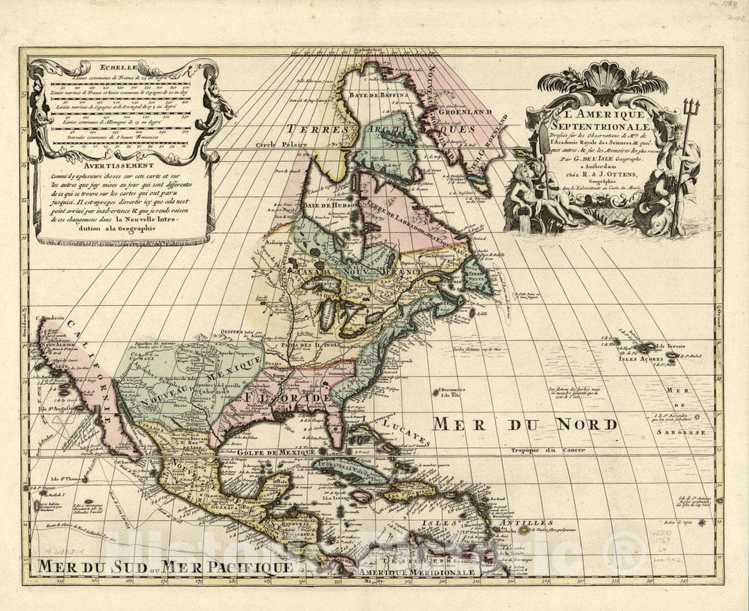 Historic 1760 Map - L'Amerique Septentrionale : Dressee Sur Les Observations De Mrs. - North America - North America - Maps - Early Works To 1800 - Vintage Wall Art