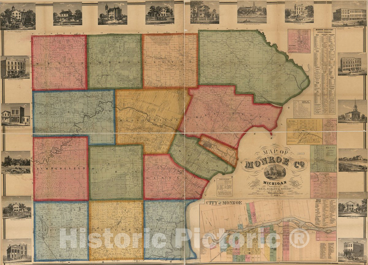 Historic 1859 Map - Map of Monroe County, Michigan