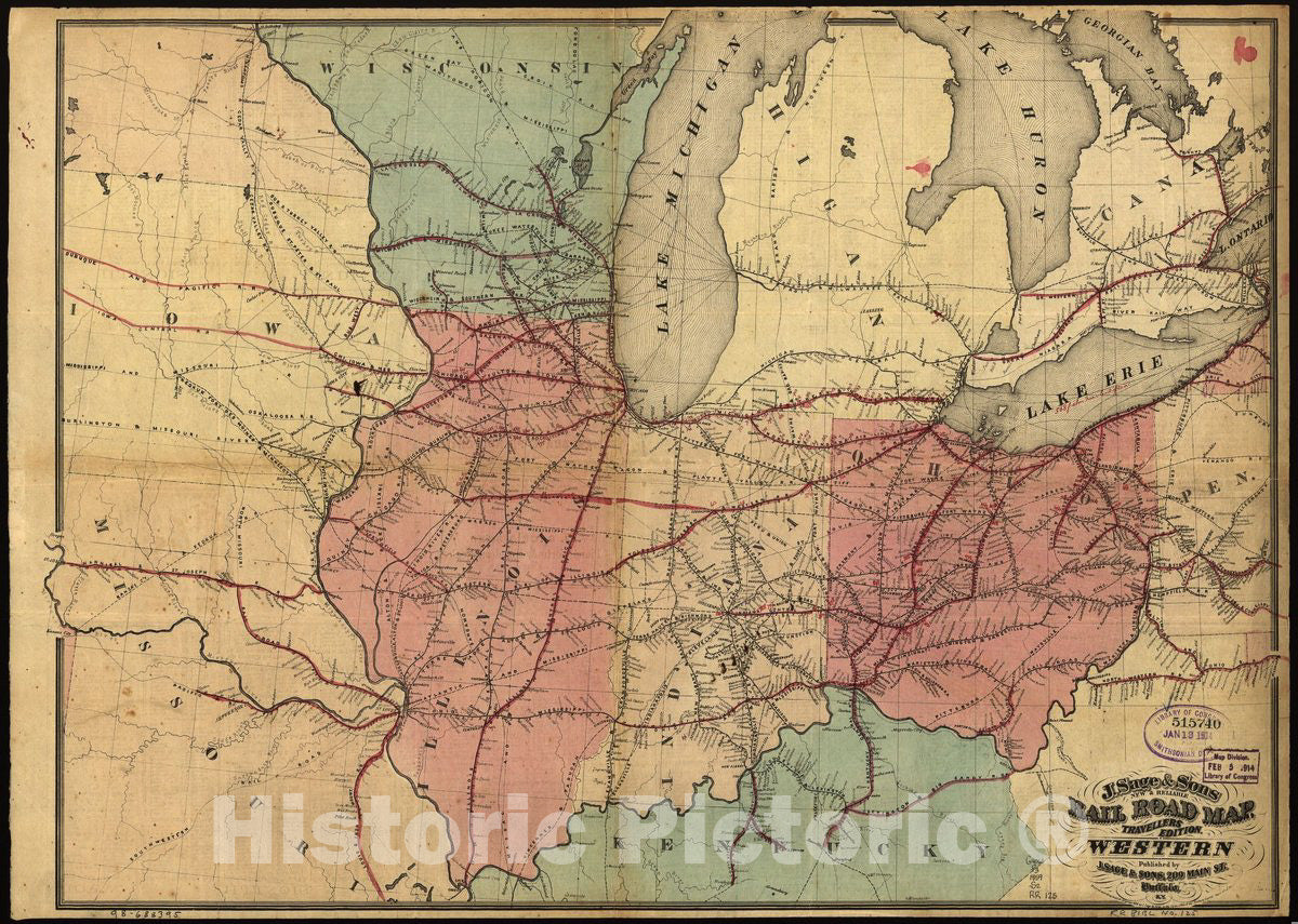 Historic 1859 Map - New & Reliable Rail Road map, Travellers Edition, Western.