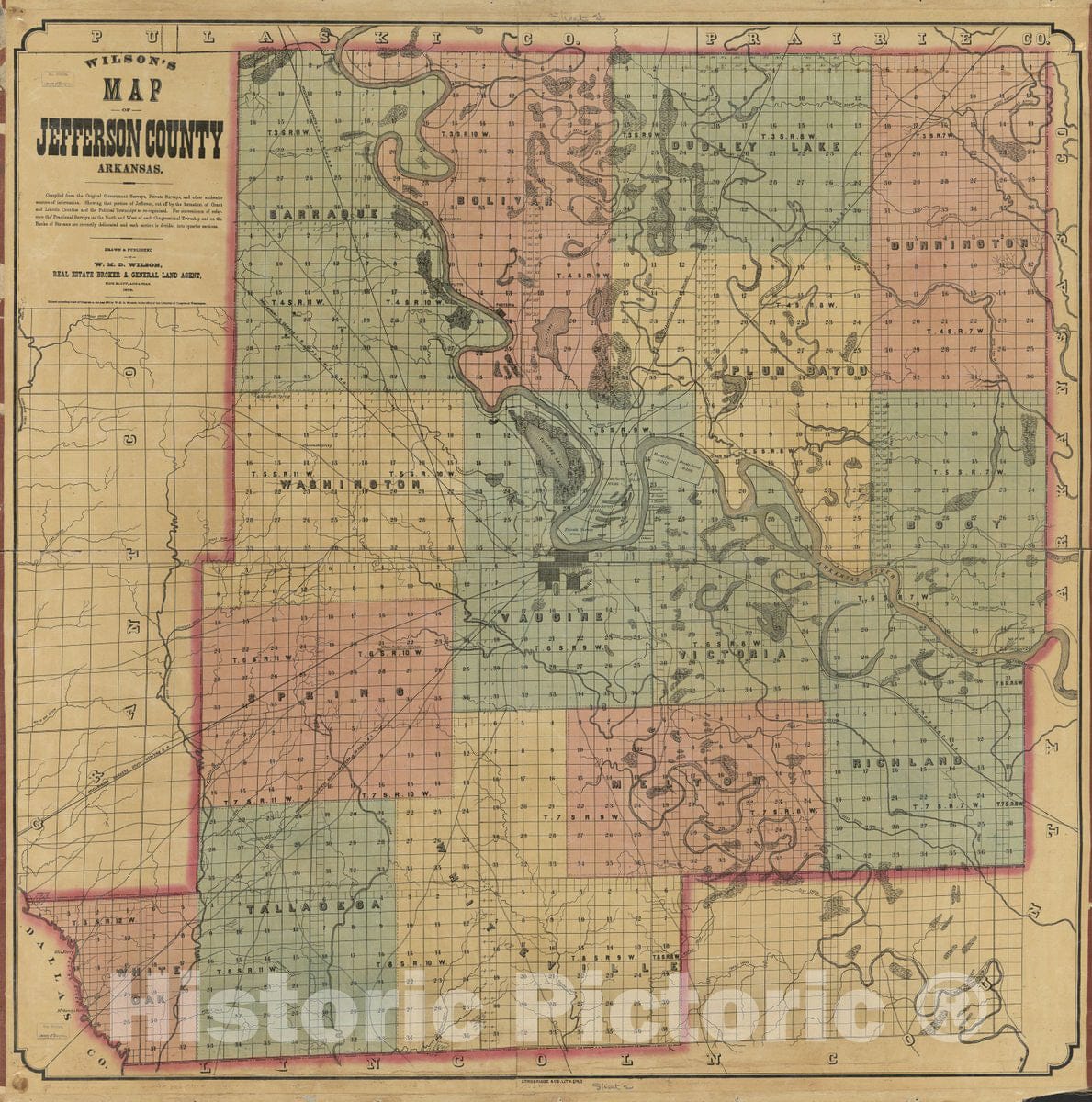 Historic 1872 Map - Wilson's map of Jefferson County, Arkansas/Drawn and published by W.H.D. Wilson, Real Estate Broker & General Land Agent.