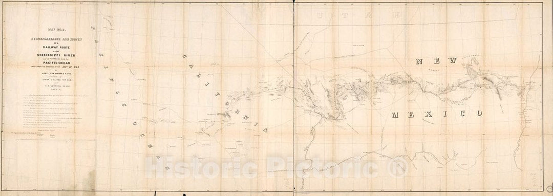 Historic 1855 Map - Reconnaissance and Survey of a Railway Route from Mississippi River, Near 35th Parallel North LAT, Pacific Ocean.