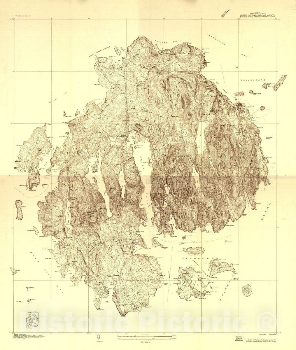 Historic 1935 Map - Maine, Hancock County, Acadia National Park and Vicinity.