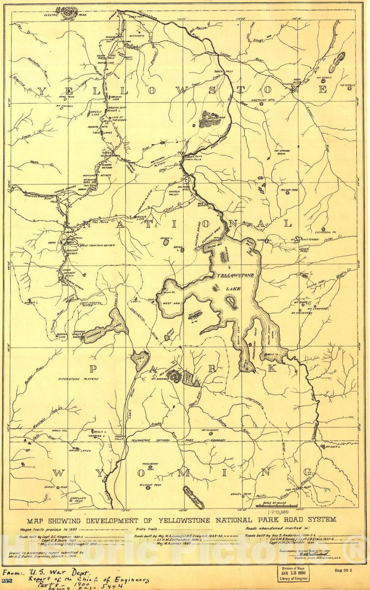 Historic 1900 Map - Map Showing Development of Yellowstone National Park Road System.