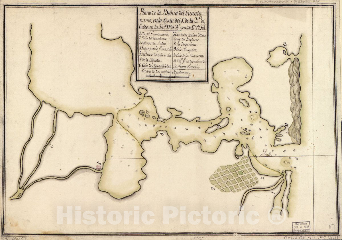 Historic 1700 Map - Plano de la BahÃ­a del GuantÃ¡namo en la Costa del S. de la ya. de Cuba en la latd. N. DE 20 y en 30127 Lond.