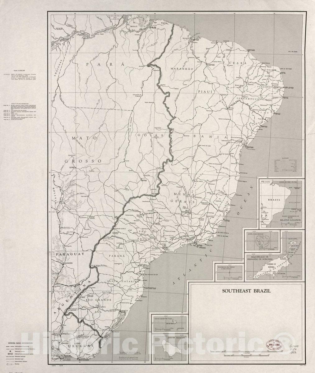 Historic 1954 Map - Southeast Brazil. 1