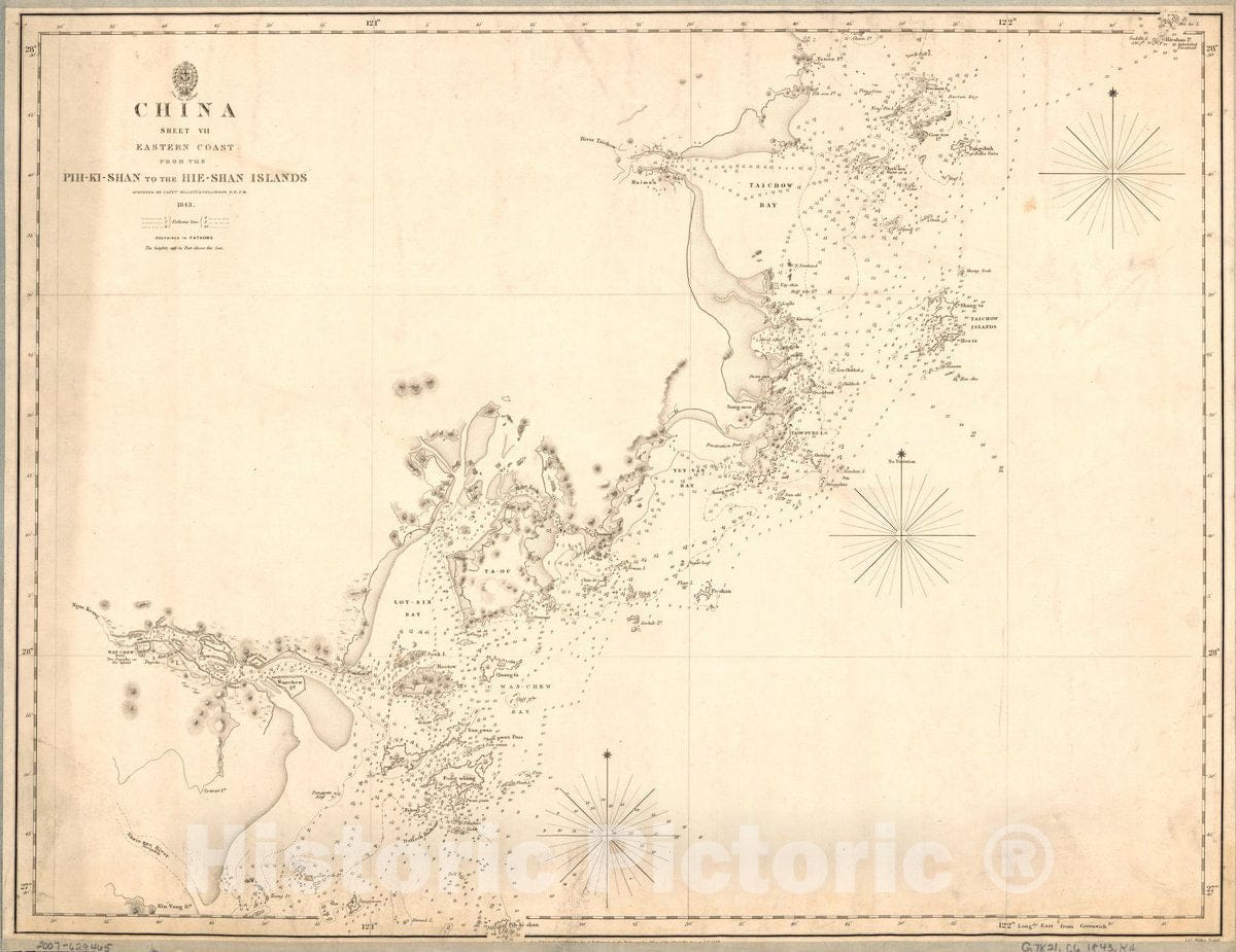 Historic 1843 Map - China, Sheet VII : Eastern Coast from The Phi-Ki-Shan to The HIE-Shan Islands