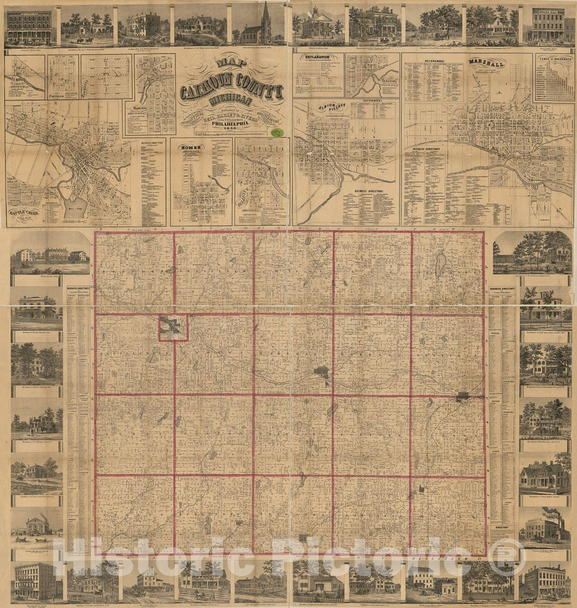 Historic 1858 Map - Map of Calhoun County, Michigan