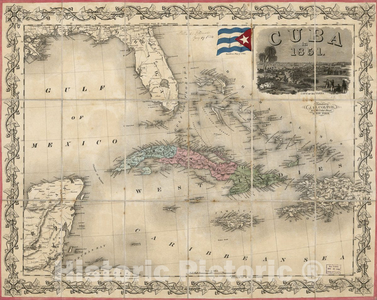 Historic 1851 Map - Cuba in 1851.