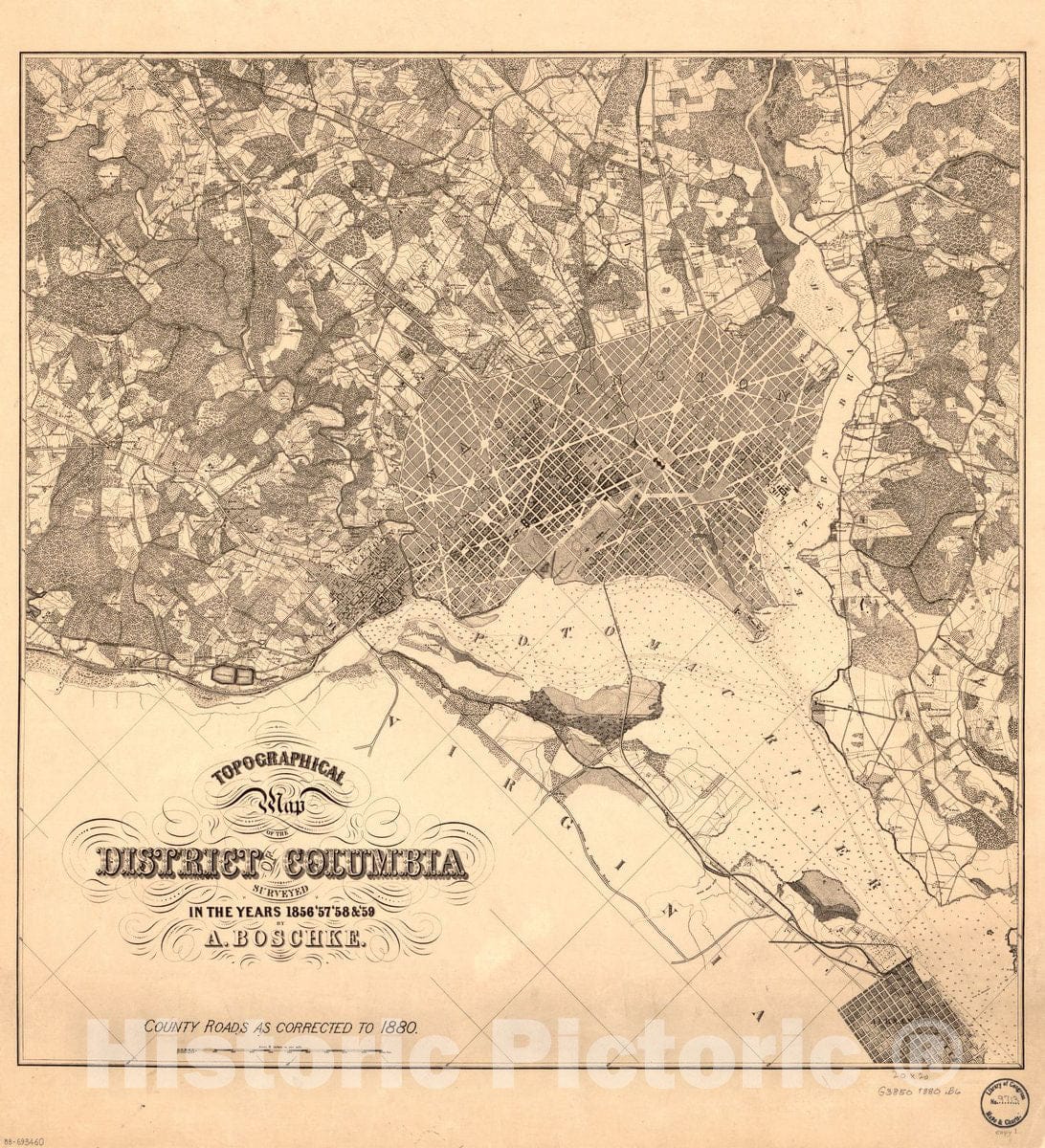 Historic 1880 Map - Topographical map of The District of Columbia