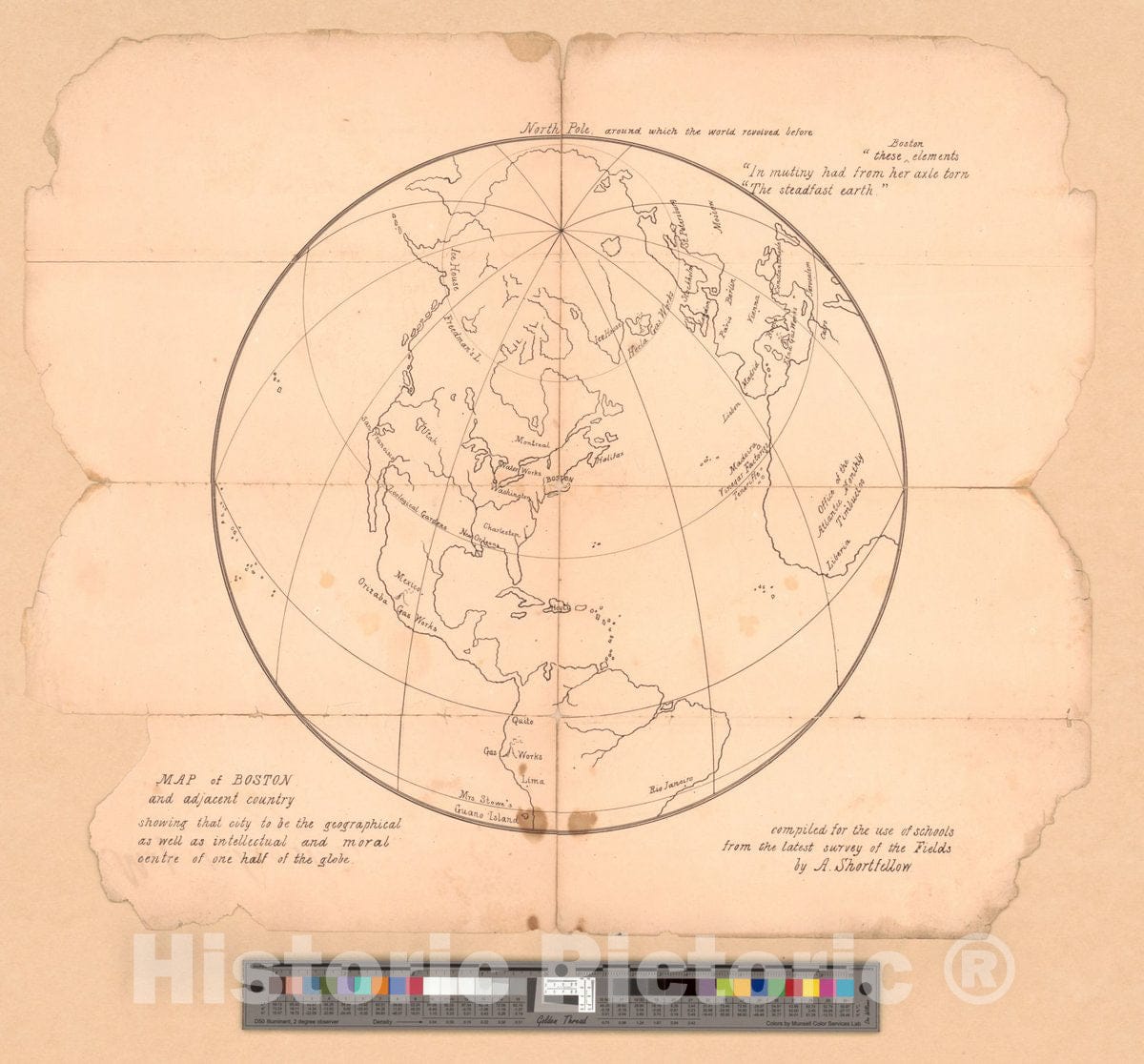 Historic 1900 Map - Map of Boston and Adjacent Country Showing That City to be The Geographical as Well as Intellectual and Moral Centre of one Half of The Globe