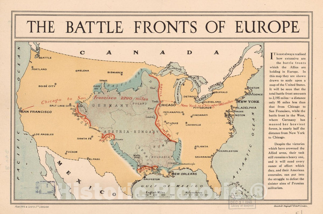 Historic 1917 Map - The Battle Fronts of Europe