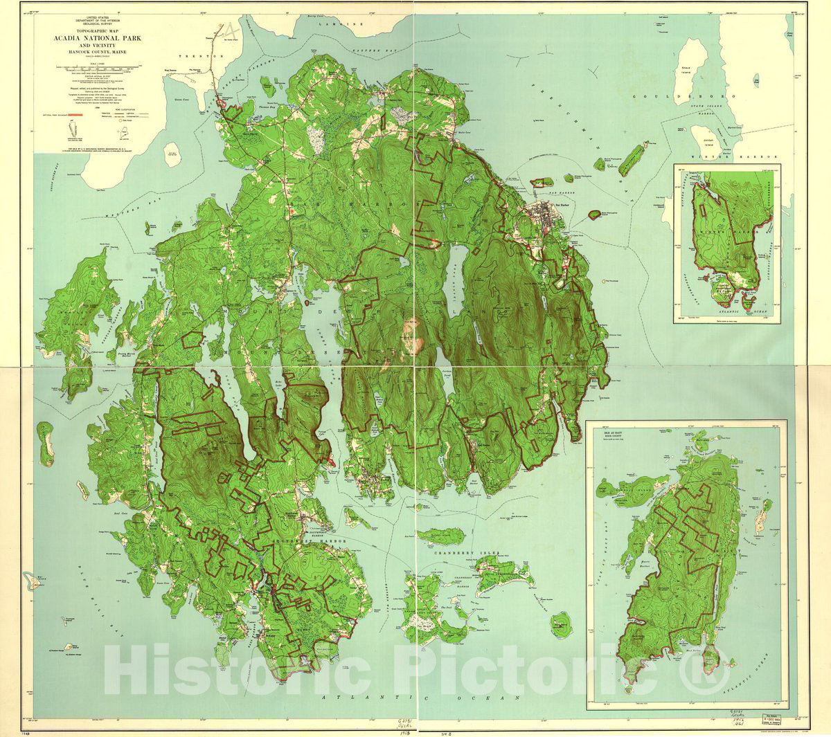 Historic 1956 Map - Topographic map, Acadia National Park and Vicinity, Hancock County, Maine.