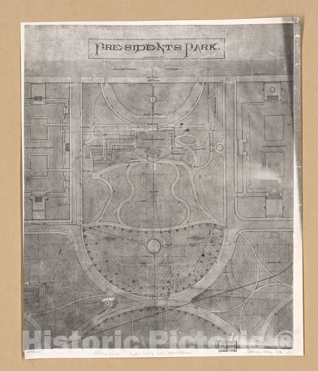 Historic 1880 Map - Presidents Park, Reservation no. 1 : Washington D.C.