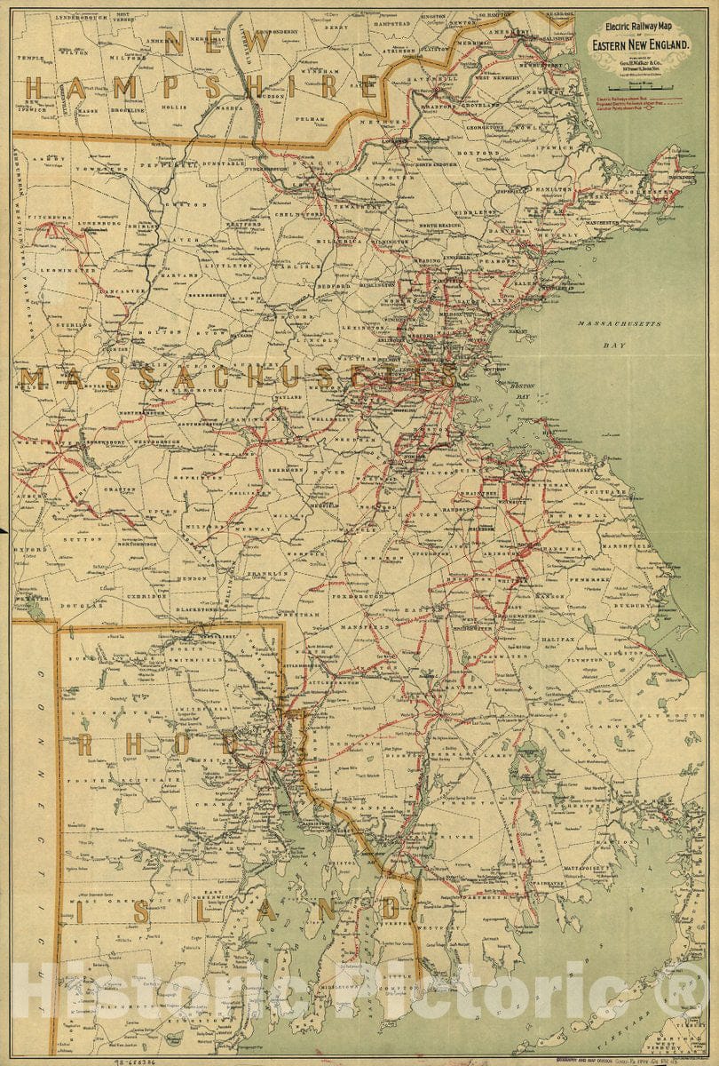 Historic 1898 Map - Electric Railway map of Eastern New England.