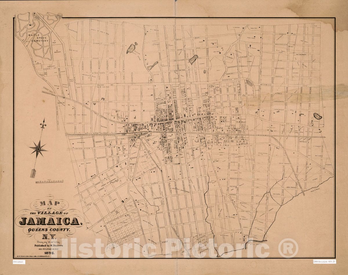 Historic 1876 Map - Map of The Village of Jamaica, Queens County, N.Y. : Showing Every lot and Building.