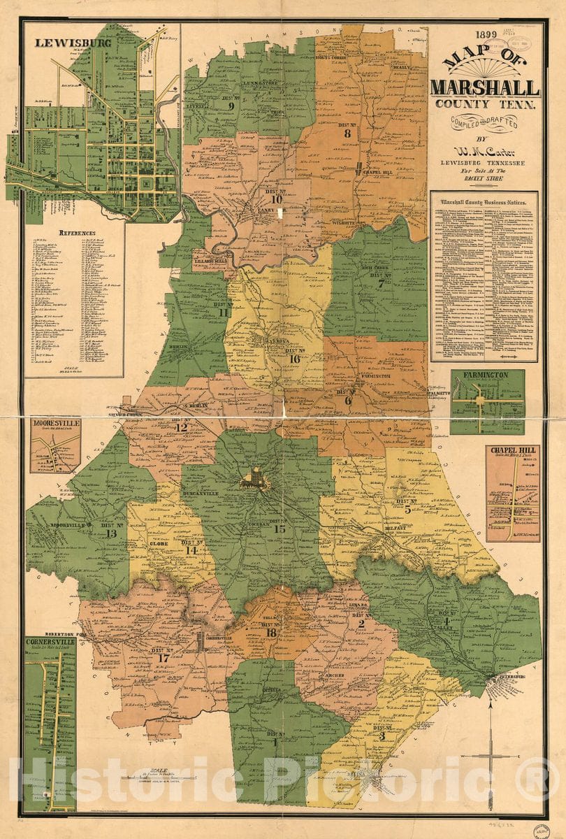 Historic 1899 Map - Map of Marshall County, Tenn.