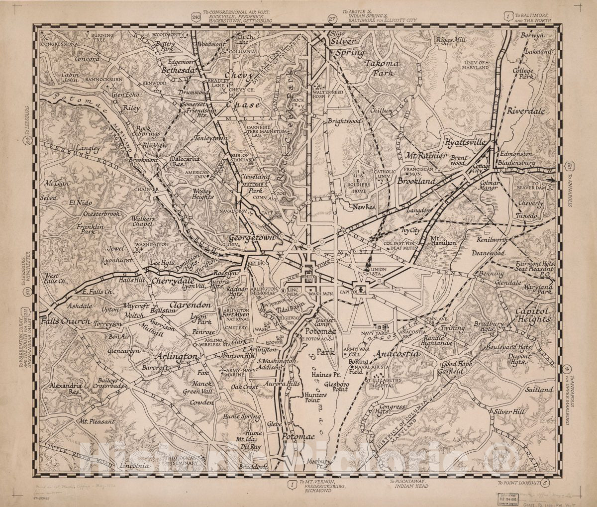 Historic 1930 Map - Road map of The Washington D.C. Metropolitan Area