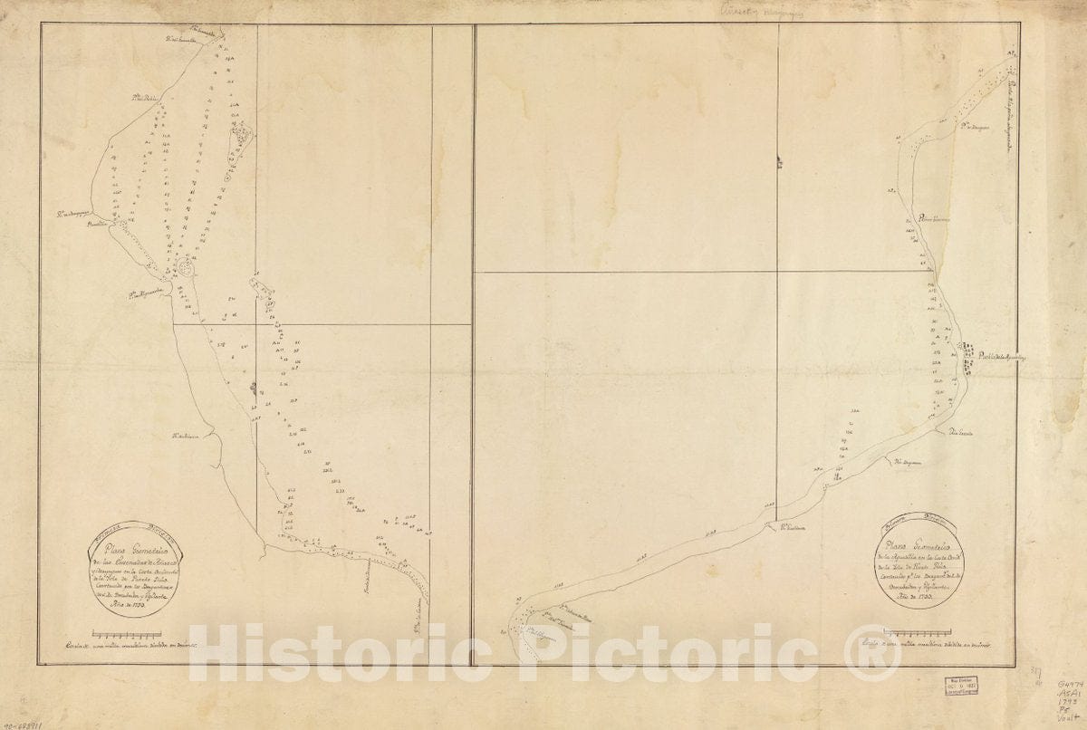 Historic 1793 Map - Plano geomÃ©trico de las ensenadas de AÃ±asco y MayagÃ¼es en la Costa Occidental de la ysla de Puerto Rico