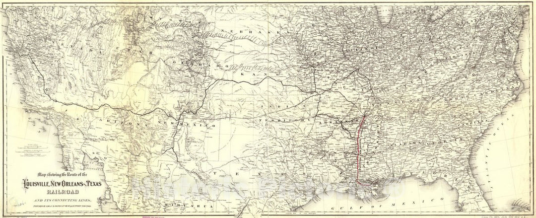 Historic 1883 Map - Map Showing The Route of The Louisville, New Orleans, and Texas Railroad and its Connecting Lines.