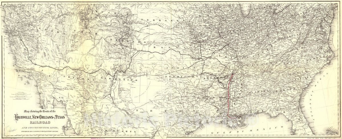 Historic 1883 Map - Map Showing The Route of The Louisville, New Orleans, and Texas Railroad and its Connecting Lines.