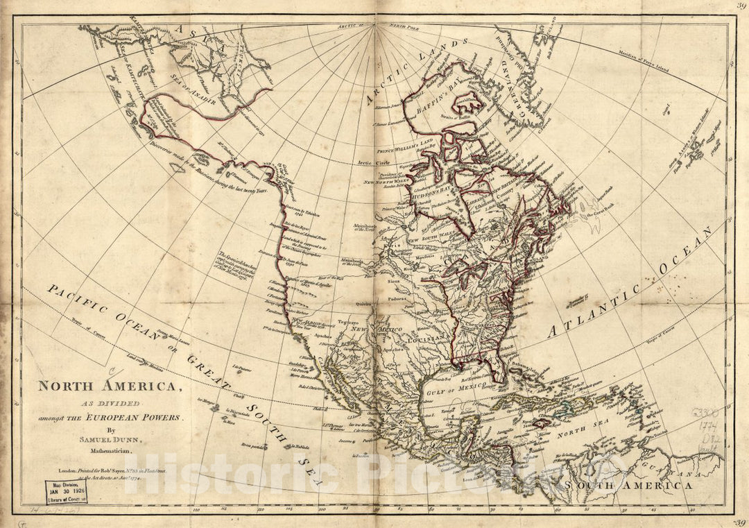 Historic 1774 Map - North America, as Divided Amongst The European Powers.