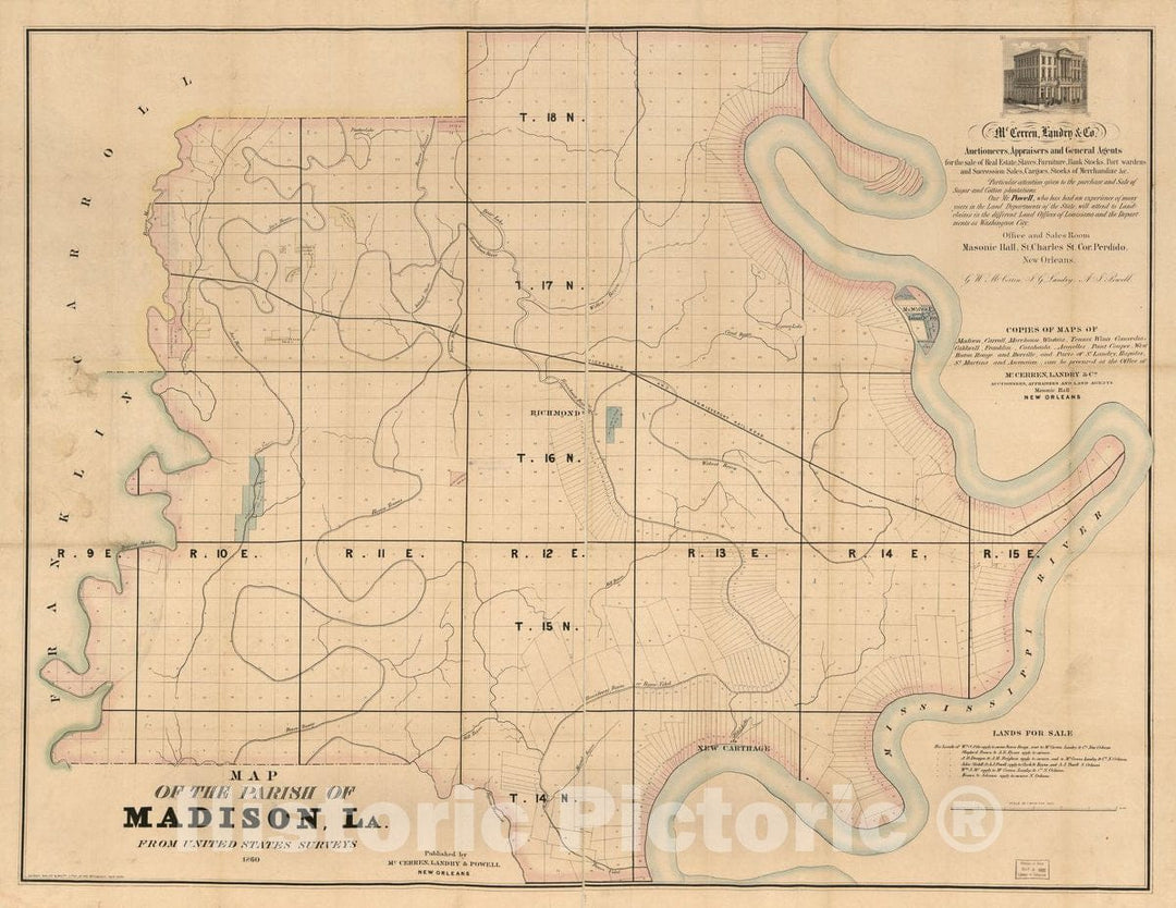 Historic 1860 Map - Map of The Parish of Madison, La. : from United States surveys.