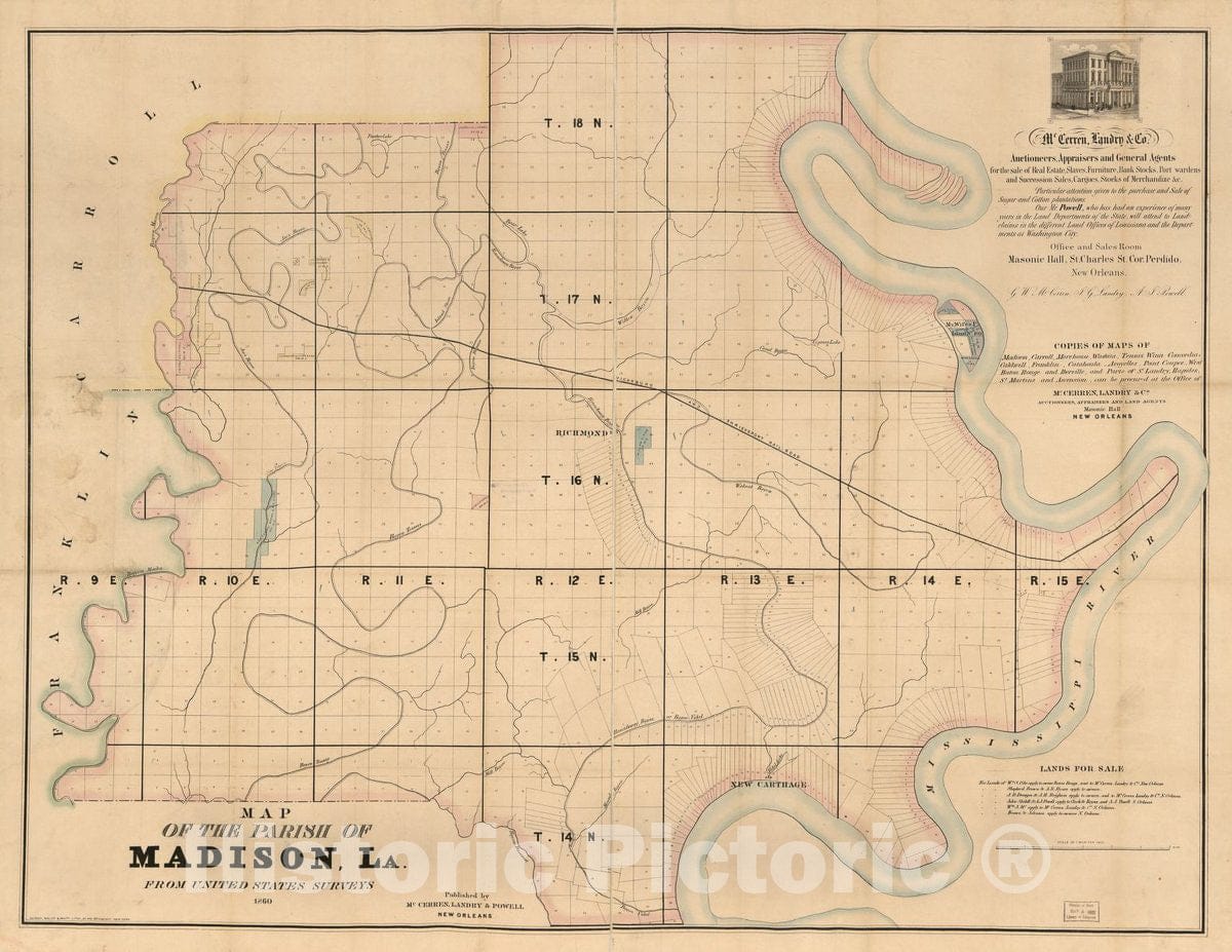 Historic 1860 Map - Map of The Parish of Madison, La. : from United States surveys.