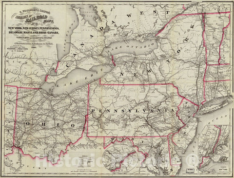 Historic 1860 Map - New York, New Jersey, Pennsylvania, Delaware, Maryland, Ohio and Canada, with Parts of adjoining States.