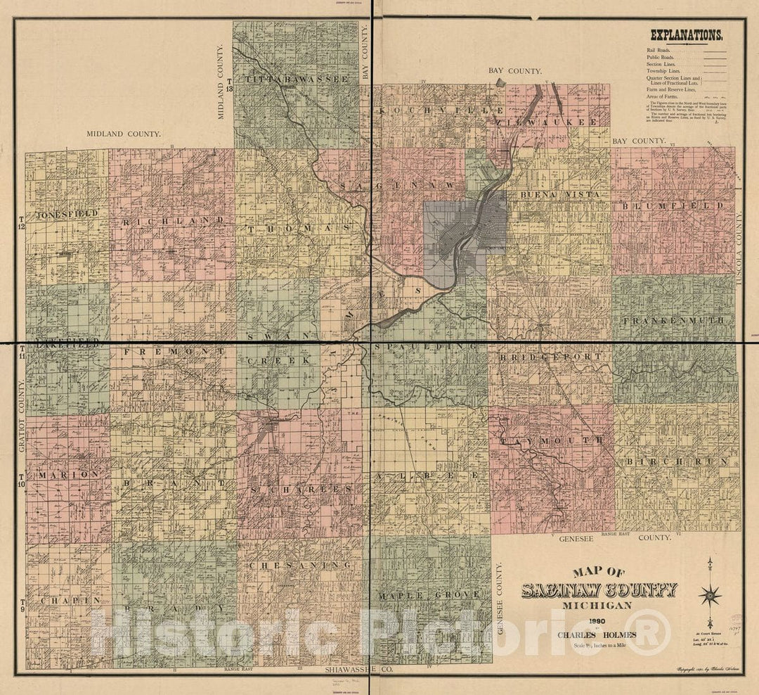 Historic 1890 Map - Map of Saginaw County, Michigan