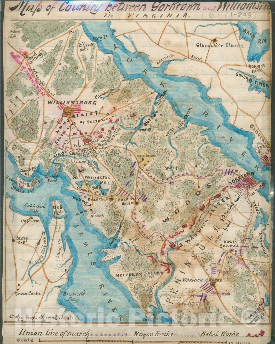 Historic Map - Map of Country Between Yorktown and Williamsbu[rg] in Virginia.