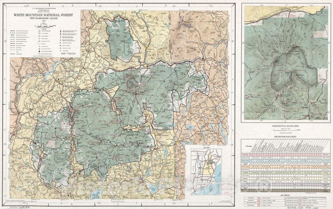 Historic 1970 Map - White Mountain National Forest, New Hampshire-Maine