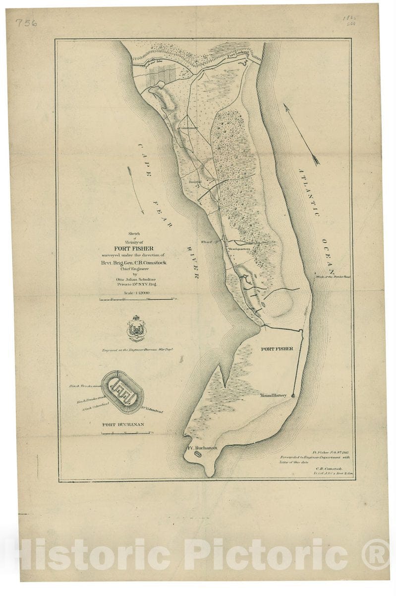 Historic 1865 Map - Sketch of Vicinity of Fort Fisher 2