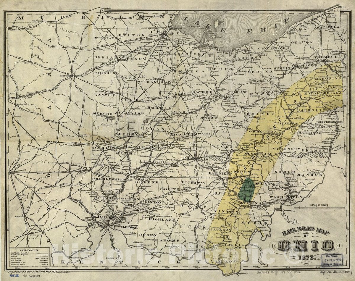 Historic 1873 Map - Rail Road map of Ohio 1873.