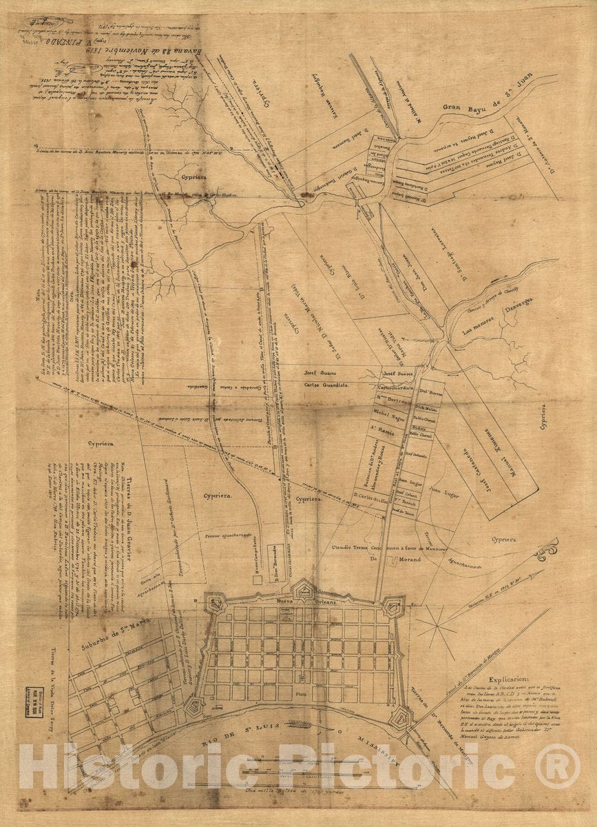 Historic 1819 Map - Map of New Orleans and Vicinity