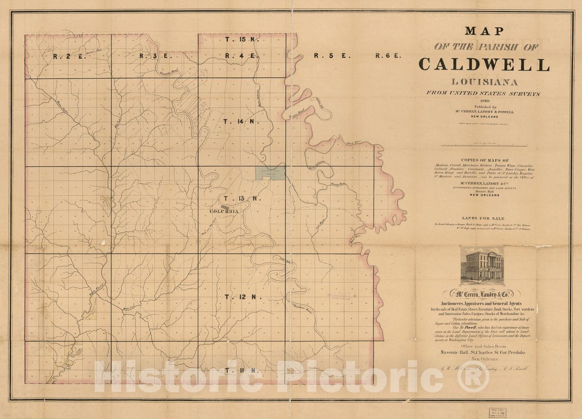 Historic 1860 Map - Map of The Parish of Caldwell, Louisiana : from United States surveys.